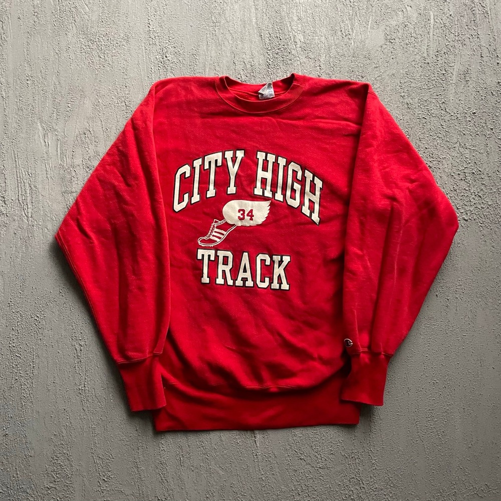 Vintage Reverse Weave City High Track Sweatshirt Men XL Red 90s Champion